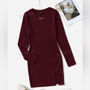 SHEIN Ribbed Knit Split Hem Dress, long sleeve